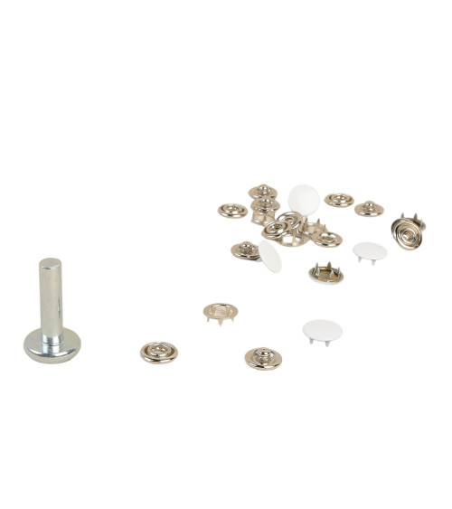 6 snap fasteners 11.5mm light fabrics and white tool