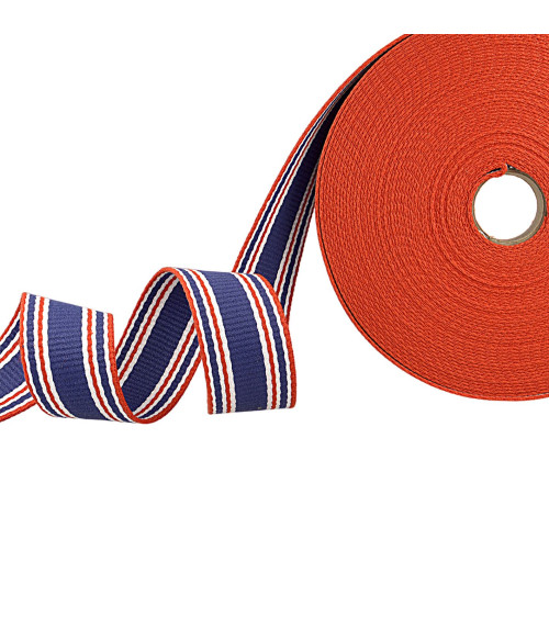 20m reel of tricolor striped strap blue red white 30mm