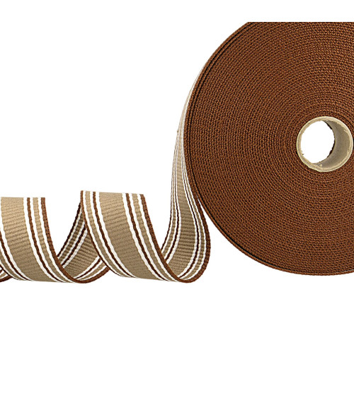 20m reel of strap tricolor stripes brown coffee white 30mm