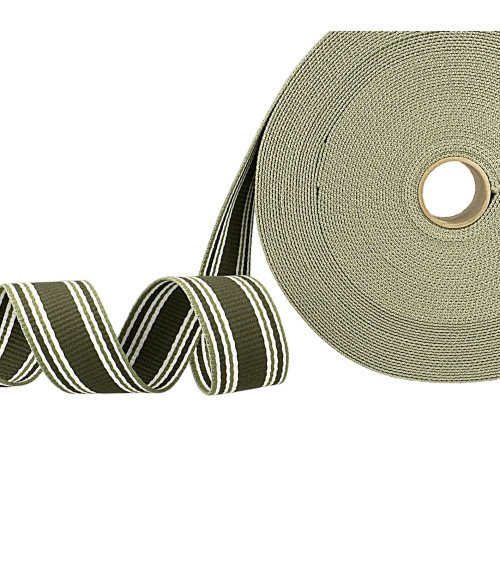 20m reel of khaki green white tricolor striped strap 30mm