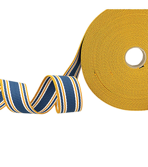 20m reel of tricolor striped strap blue orange white 30mm