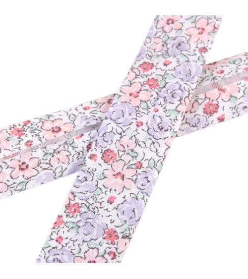 20mm old pink flower bias binding per meter