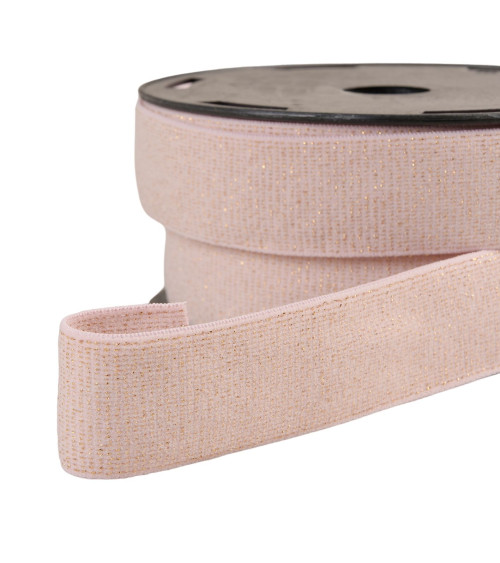 Bobina de 20m de elástico boxer rosa metalizado/oro 32mm