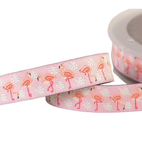 15-m-Spule aus hellrosa Flamingo-Jacquard-Geflecht, 16 mm