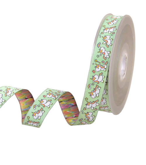 Bobina 15m de trenza jacquard unicornio verde Nilo 20mm