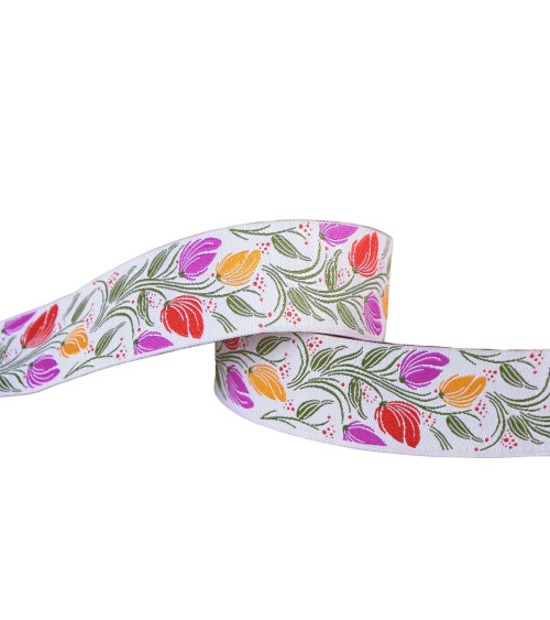 15 m Spule mit weißem Blumen-Jacquard-Geflecht, 24 mm