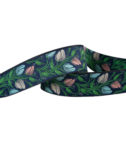 15-m-Spule mit marineblauem Blumen-Jacquard-Geflecht, 24 mm