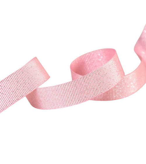 Spool 25m grosgrain metallic light pink 15mm