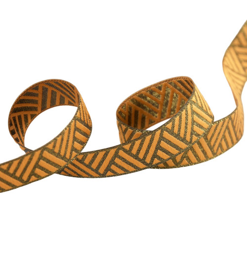 Spool 15m geometric metal ribbon mustard 15mm