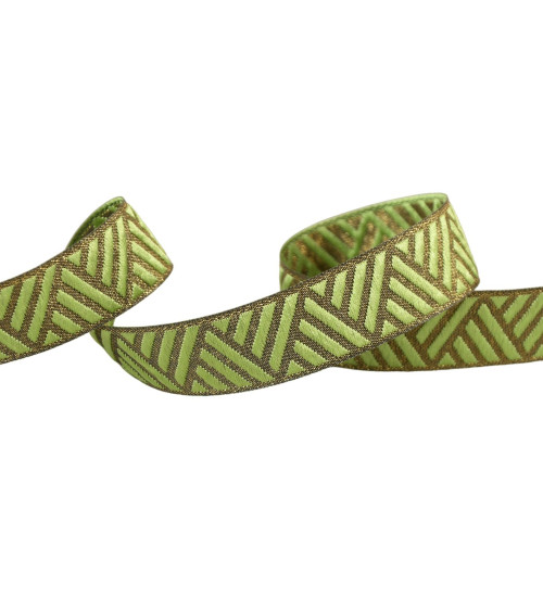 Spool 15m geometric metal ribbon light khaki green 15mm