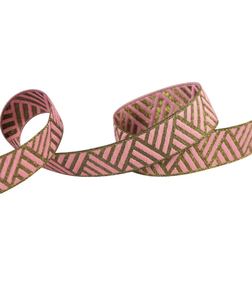 Spool 15m light pink geometric metal ribbon 15mm