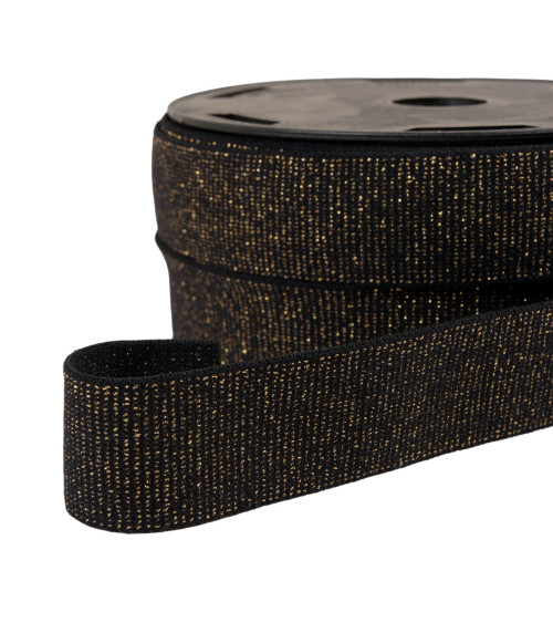 Black/gold metallic boxer elastic 32mm per meter