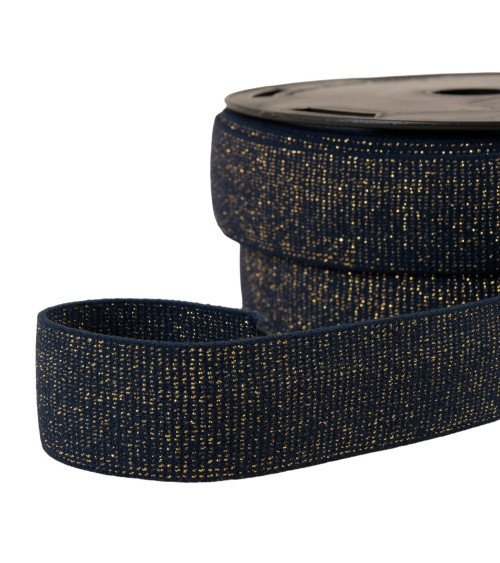 Navy blue/gold metallic boxer elastic 32mm per meter