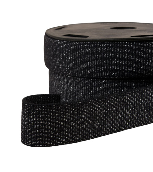 Black/silver metallic boxer elastic 32mm per meter