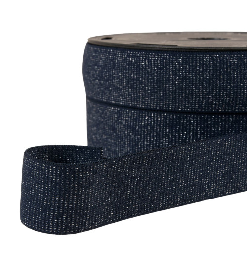 Navy blue/silver metallic boxer elastic 32mm per meter