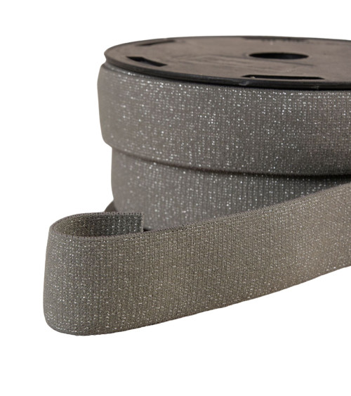 Grau/silberfarbenes metallisches Boxergummiband, 32 mm pro Meter