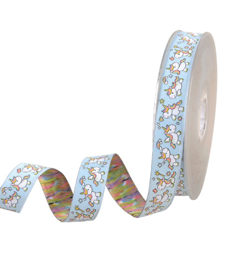 Light blue unicorn jacquard braid 20mm per meter