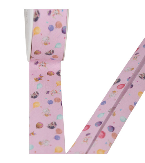 100% light pink cotton squirrel and mouse bias binding 25mm per meter