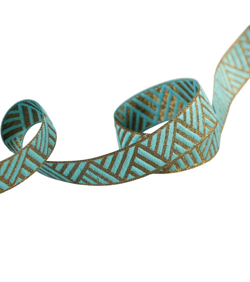 Steel blue metal geometric ribbon 15mm per meter