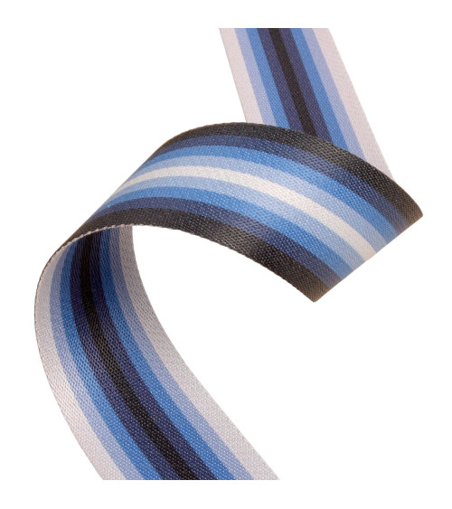 10m reel of striped webbing / blue stripes 40mm