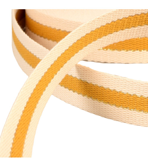 Spool 20m strap 3 bands metal thread cotton 30mm mustard yellow