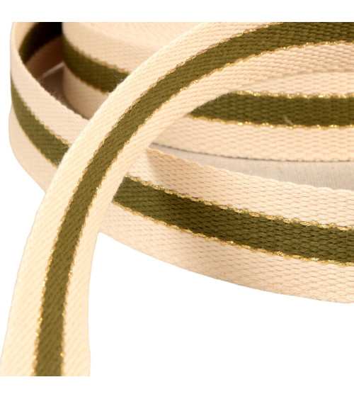 Spool 20m strap 3 bands metal thread cotton 30mm khaki