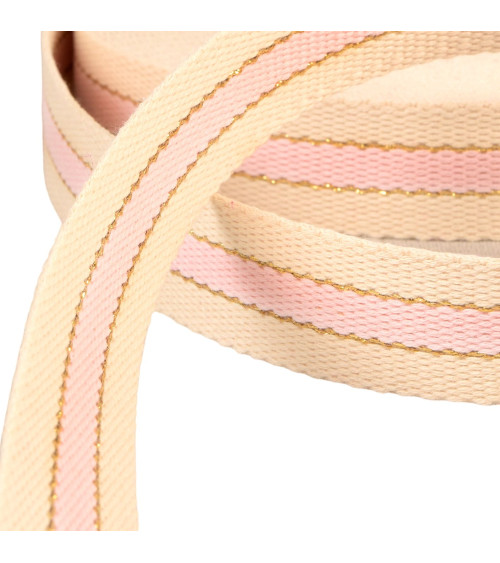 Spool 20m strap 3 bands metal thread cotton 30mm light pink