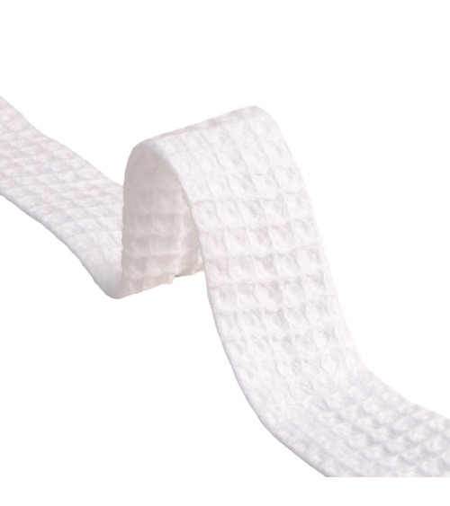 20m spool of organic cotton honeycomb bias binding 27mm white Made in Europe