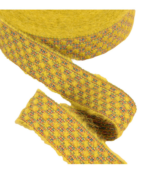 Bobina 25m trenza lana verde amarillo 25mm