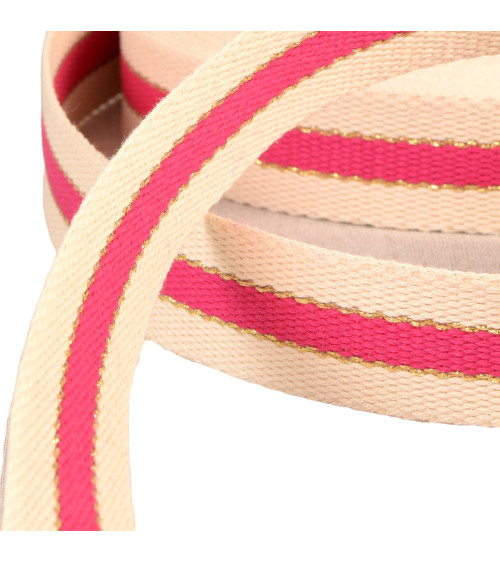 3-strip strap, 100% cotton metal thread, 30mm fuchsia, per meter