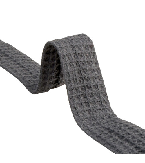 100% organic cotton honeycomb bias binding 27mm gray black by the meter made in Europe