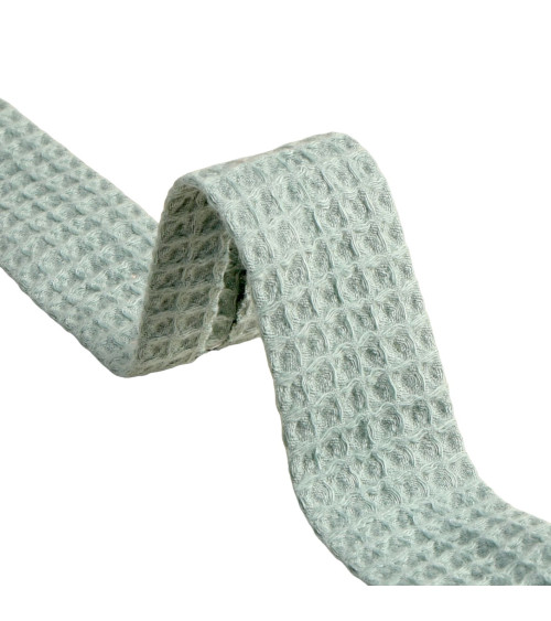 100% organic cotton honeycomb bias binding 27mm light khaki green by the meter made in Europe