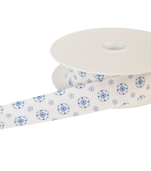 25m spool of 25mm navy blue flower bias binding