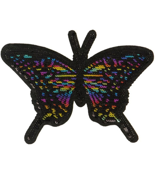 Parche termoadhesivo XL con mariposa de lentejuelas de colores