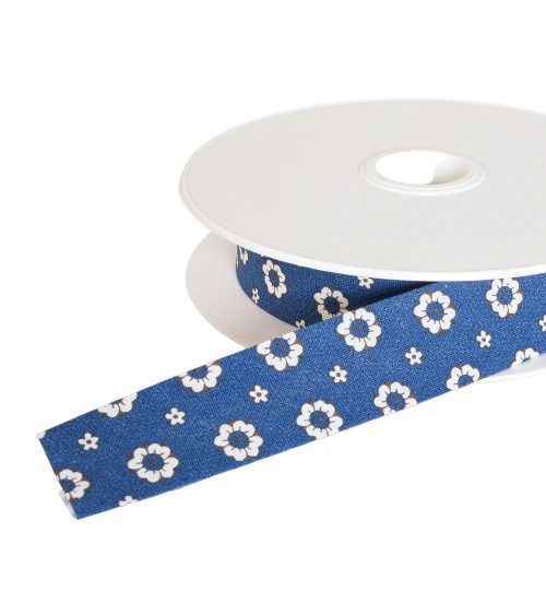 25m spool of 25mm navy blue flower bias binding