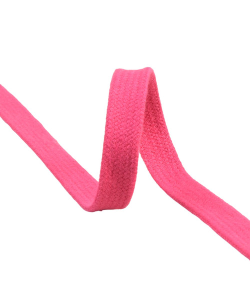 Bobina de 20m trenza de algodón tubular plana 15mm fucsia