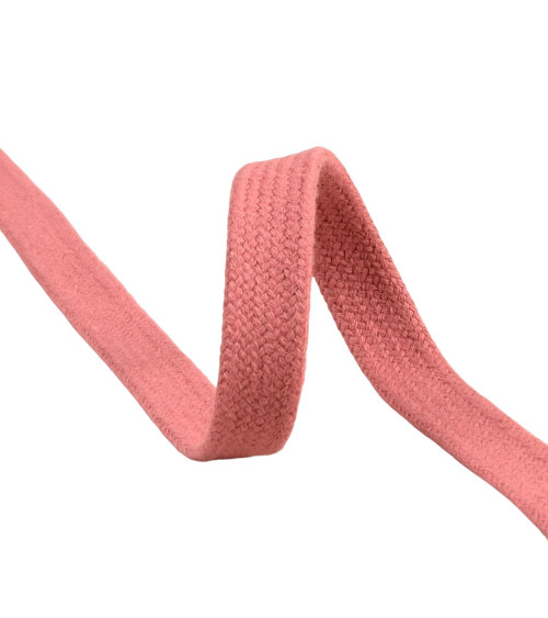 Bobina da 20 m di treccia tubolare piatta in cotone da 15 mm rosa antico