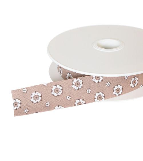 25mm beige flower bias binding per meter made in France