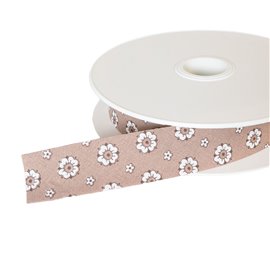 Biais fleurs 25mm beige au mètre fabriqué en France