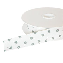 Biais petites fleurs 25mm vert kaki clair au mètre fabriqué en France