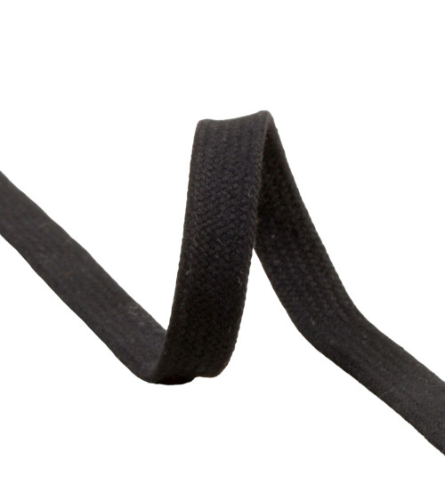 Treccia tubolare piatta al metro 100% cotone 15mm nero