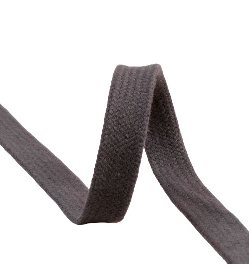 Flat tubular braid by the meter 100% cotton 15mm gray black