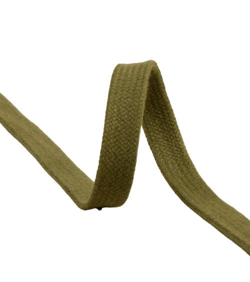 Flat tubular braid by the meter 100% cotton 15mm khaki