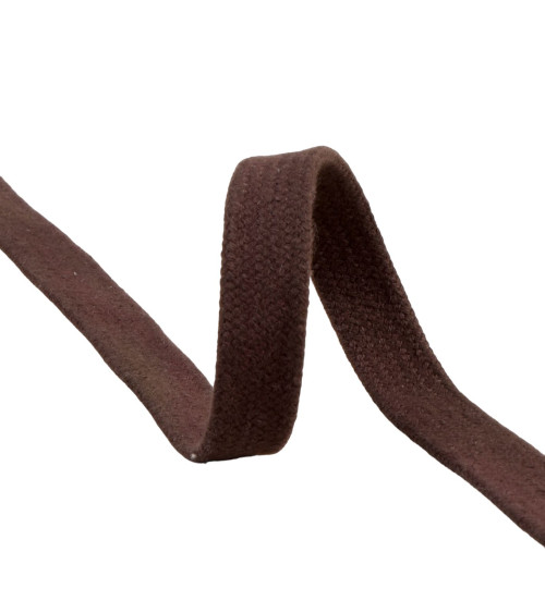 Flat tubular braid by the meter 100% cotton 15mm dark brown