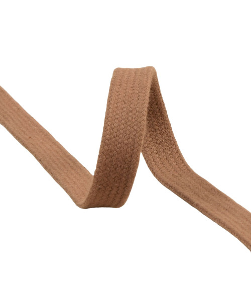 Flat tubular braid by the meter 100% cotton 15mm light brown