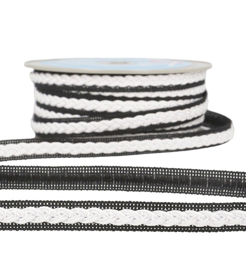 Bobina da 20m Treccia abito bicolore Bianco/nero 14mm