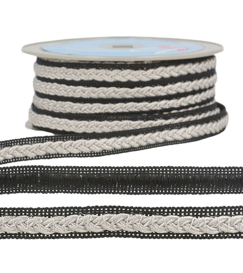 20m reel of two-tone dress braid, light grey/black, 14mm