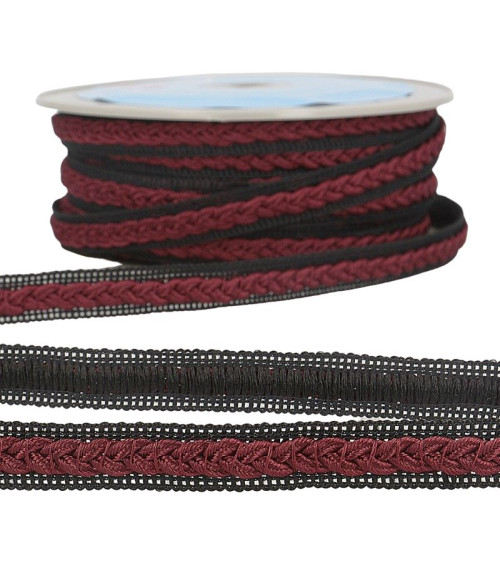 Spool 20m Two-tone dress braid Bordeaux/black 14mm