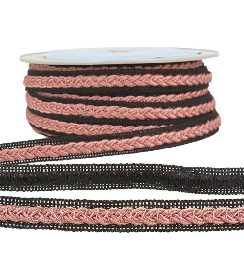 Bobina da 20 m Treccia per abiti bicolore Rosa Antico/nero 14 mm