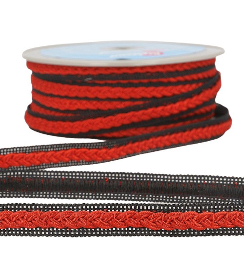 20-m-Rolle Zweifarbiges Kleidgeflecht Rot/Schwarz 14 mm